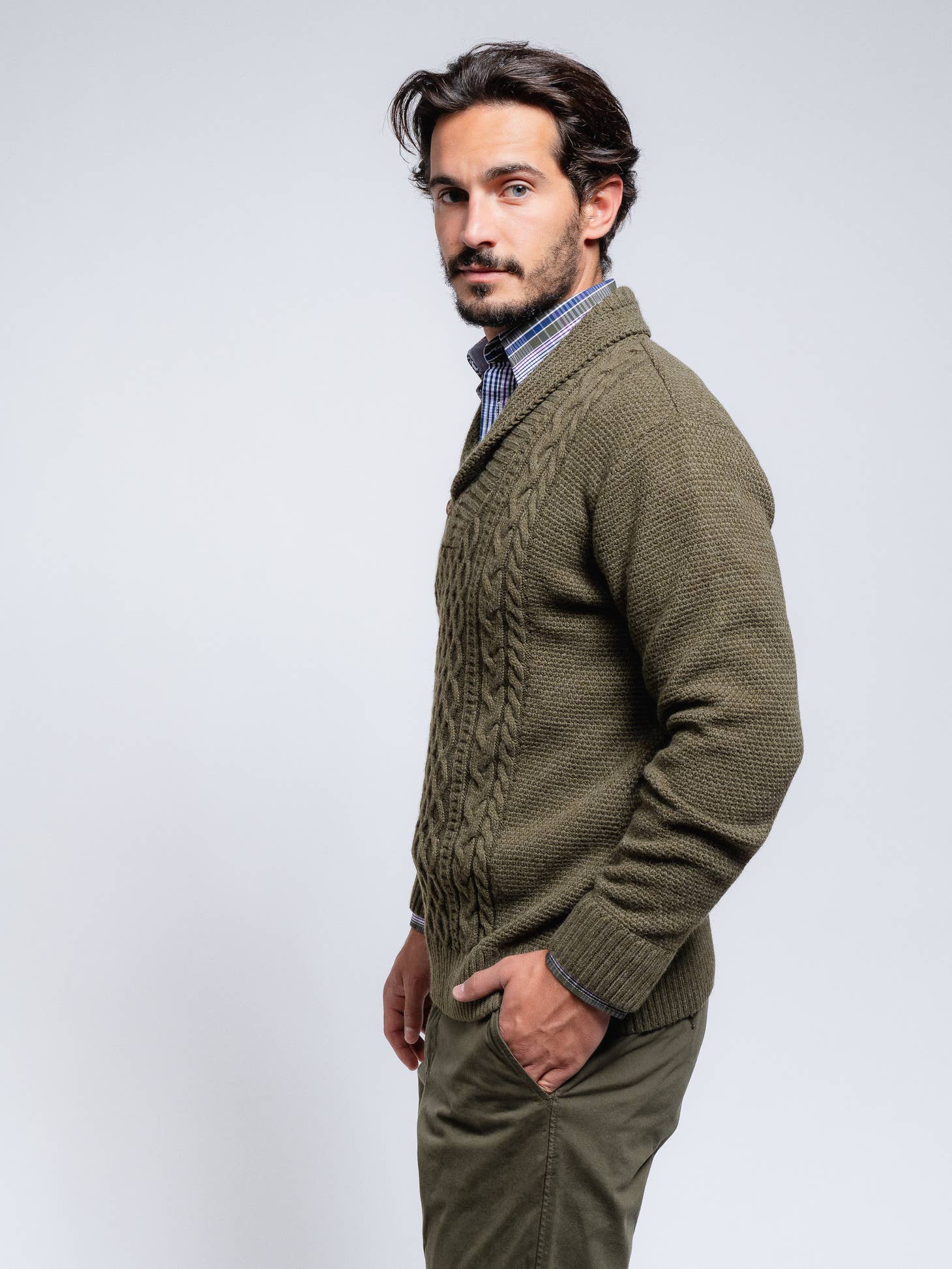 Shawl Collar Pullover Cable Knit Sweater