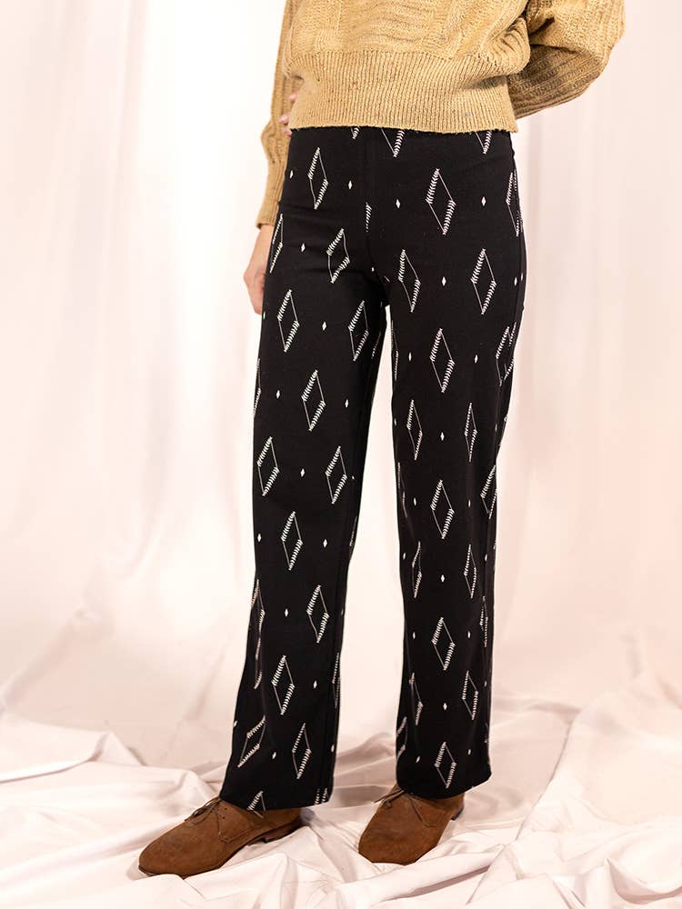 Fold Over Bootcut Pant- Diamond Vine Black
