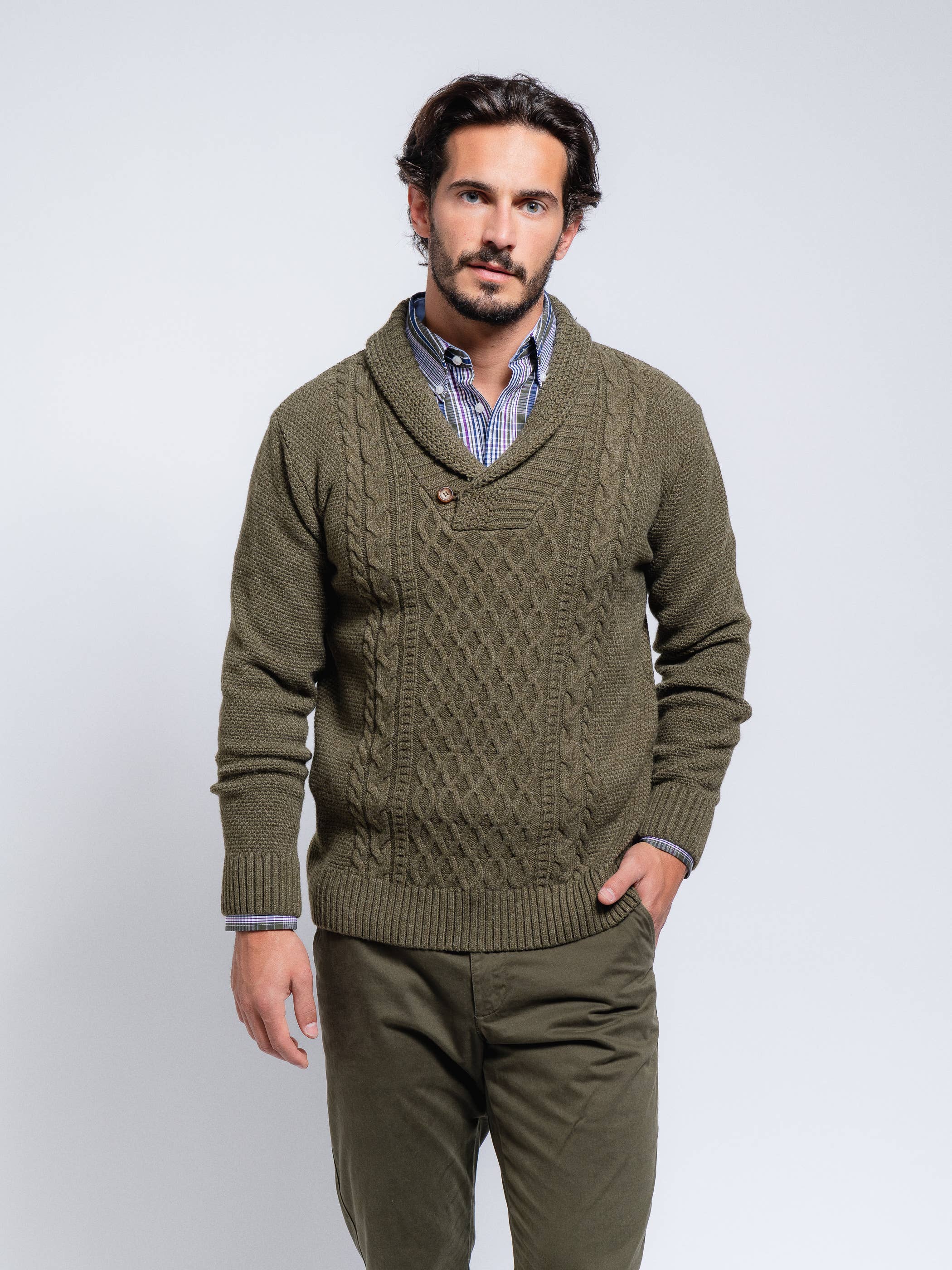 Shawl Collar Pullover Cable Knit Sweater