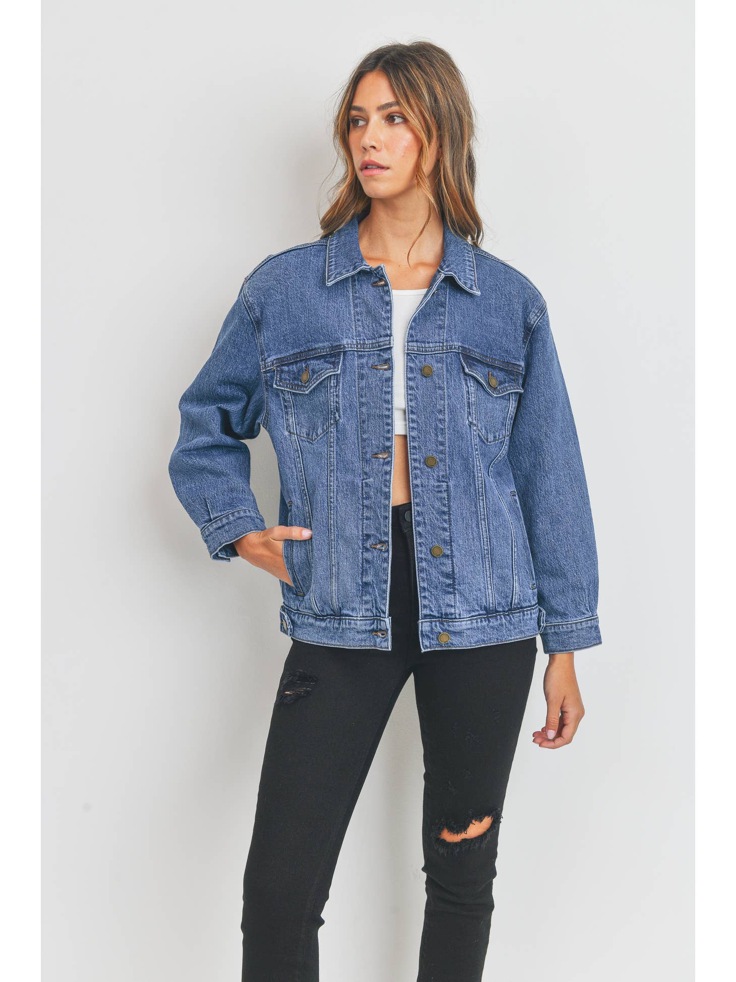 Oversized Denim Jacket- Dark Denim