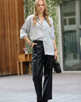 High Waist Faux Leather Pants With Pockets