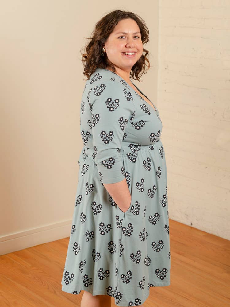 Callie Long Sleeve Wrap Dress Retro Slate – Sadie's Shop
