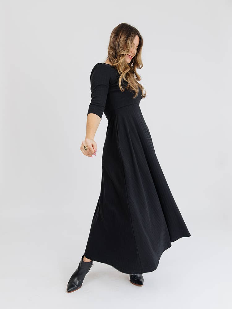Mumbai Maxi Dress Black Rib Knit