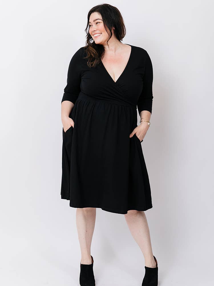Callie Long Sleeve Wrap Dress Black 2XL
