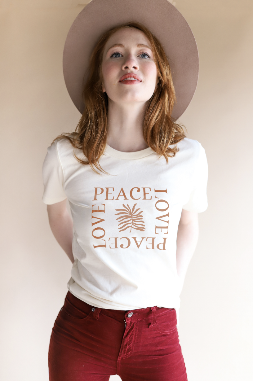 Peace/Love Graphic Tee For Women, Modern T-Shirt