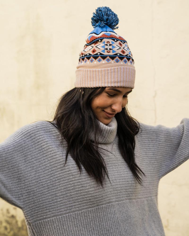 Blue and Gray Pom Stocking Cap