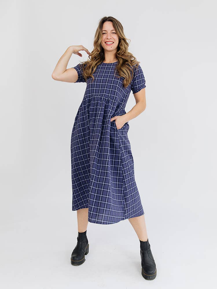 Kavita Dress Indigo Plaid
