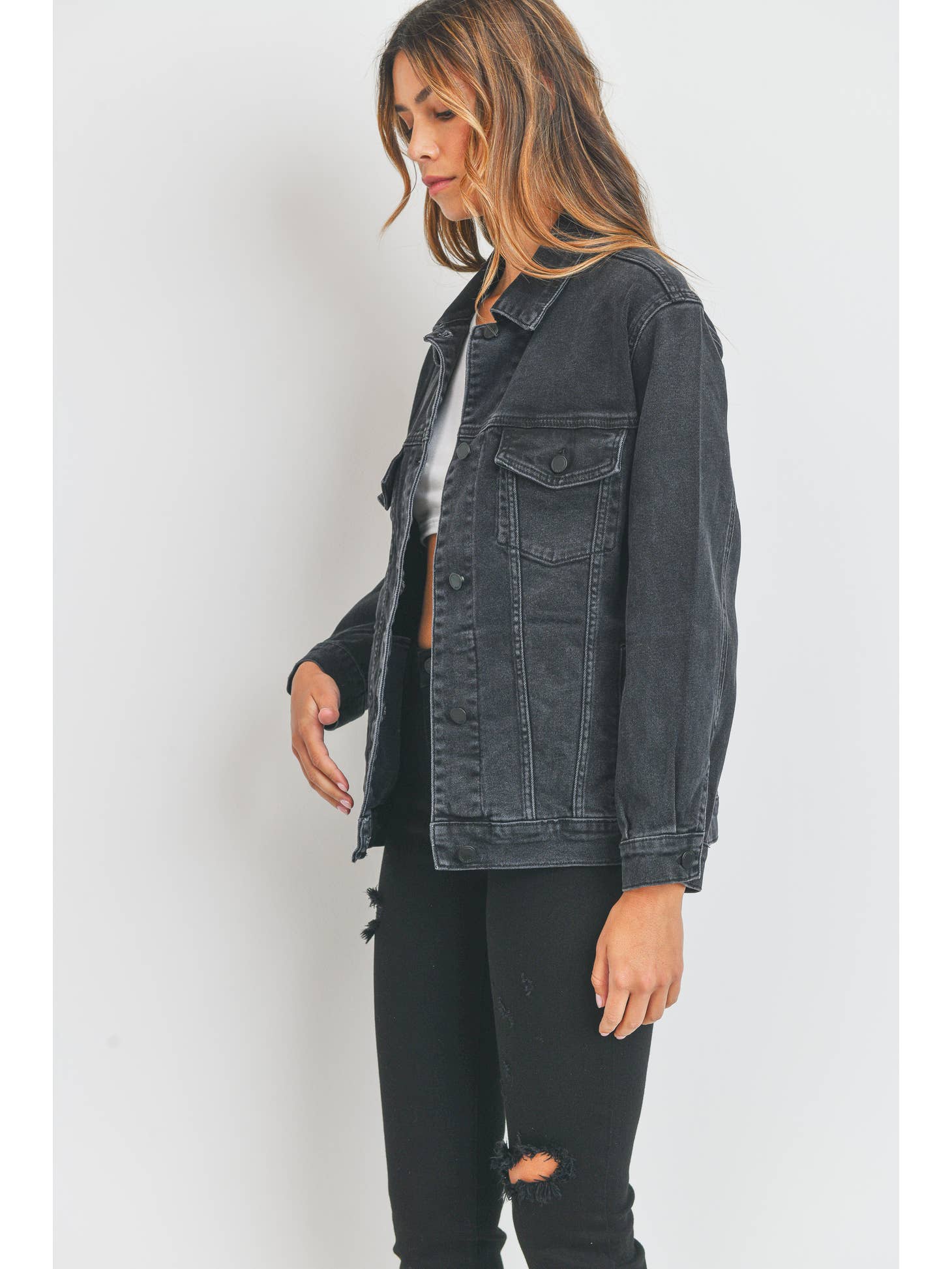 Oversized Denim Jacket- washed black