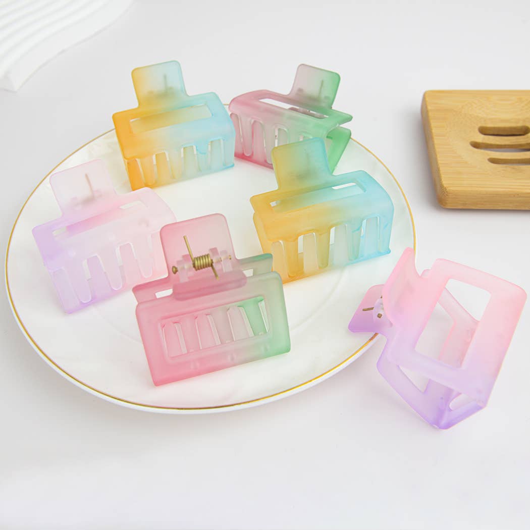 French Matte Gradient Square Medium Hair Claw Clips