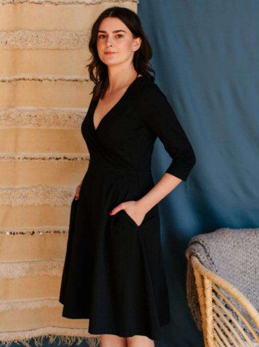 Callie Long Sleeve Wrap Dress Black