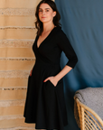 Callie Long Sleeve Wrap Dress Black