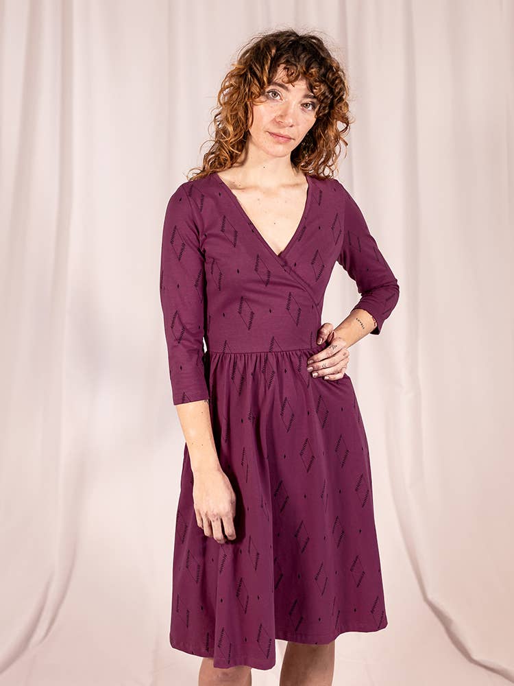 Callie Long Sleeve Wrap Dress - Diamond Vine Dark Purple