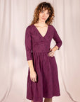 Callie Long Sleeve Wrap Dress - Diamond Vine Dark Purple