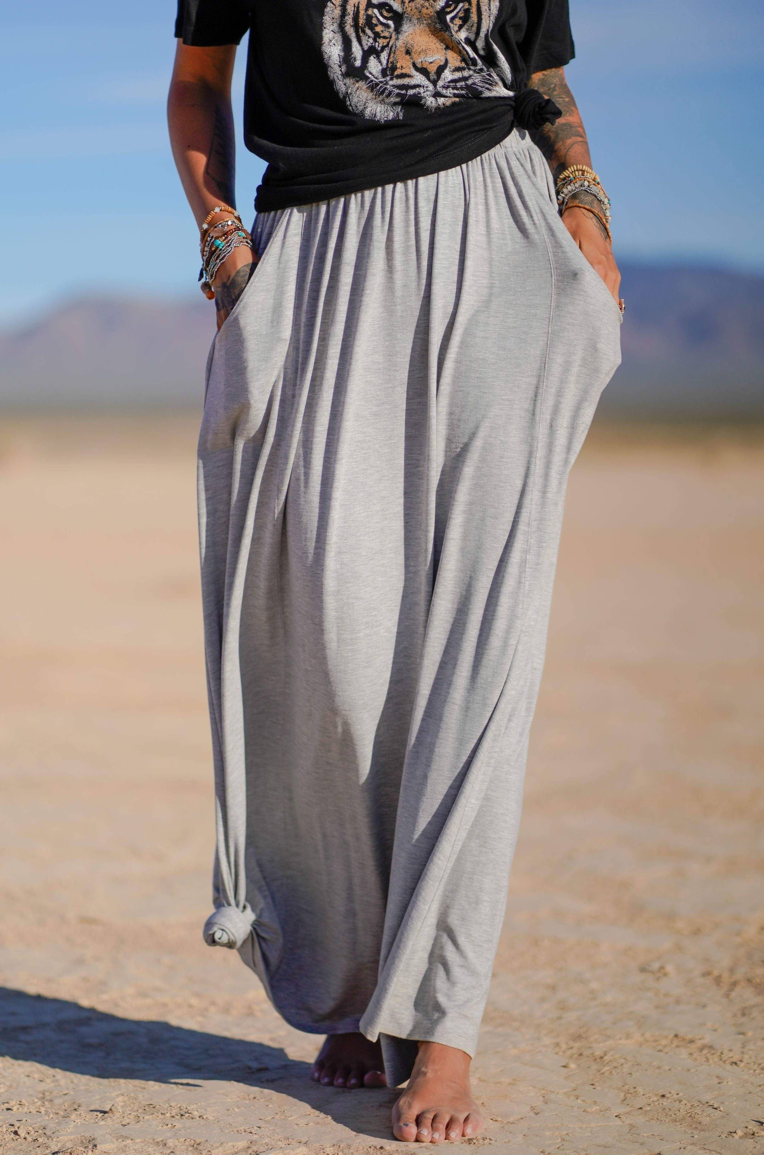 Pocketed Maxi Skirt - Heather Gray