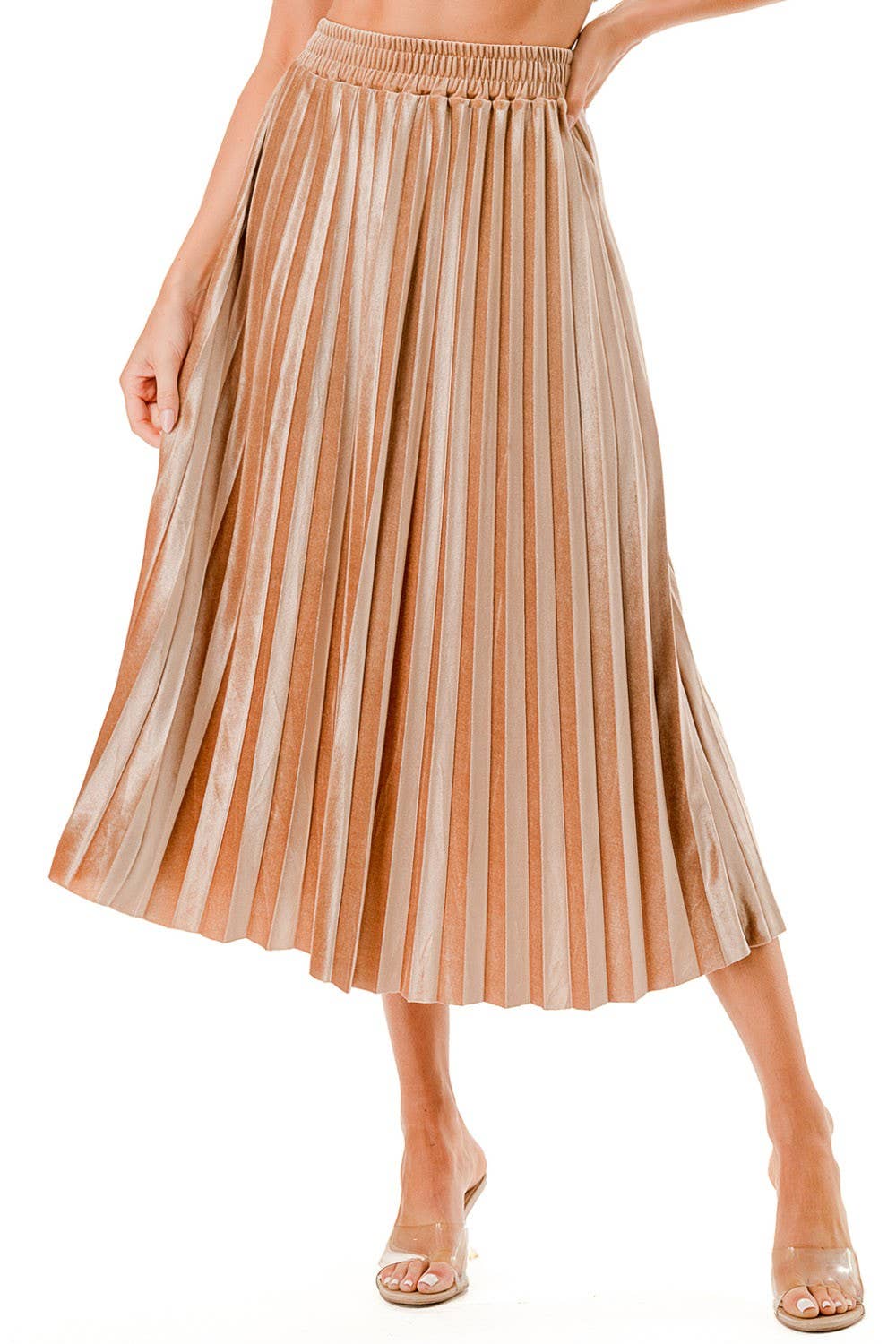 Velour Pleated Midi Skirt