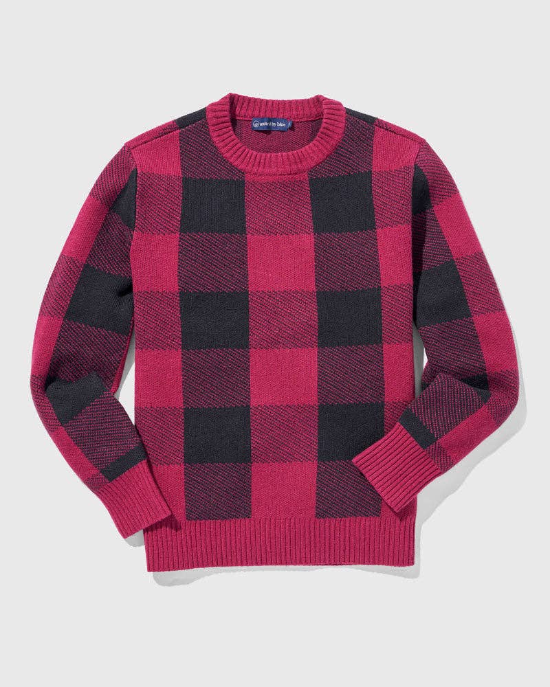 Plaid crew neck sweater hot sale