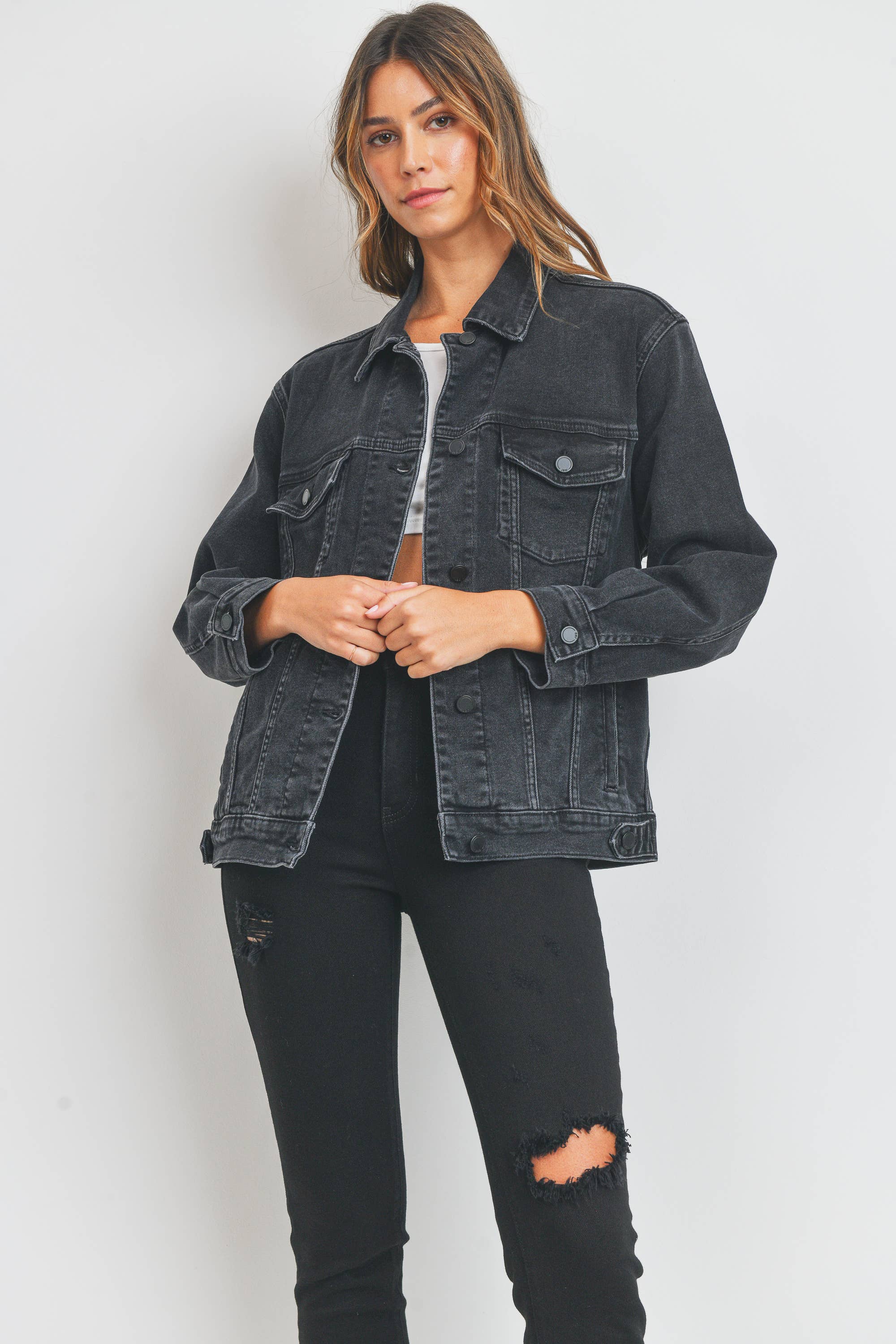 Oversized Denim Jacket- washed black