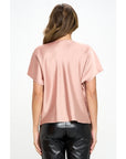 Satin Cowl Neck Short Sleeve Top