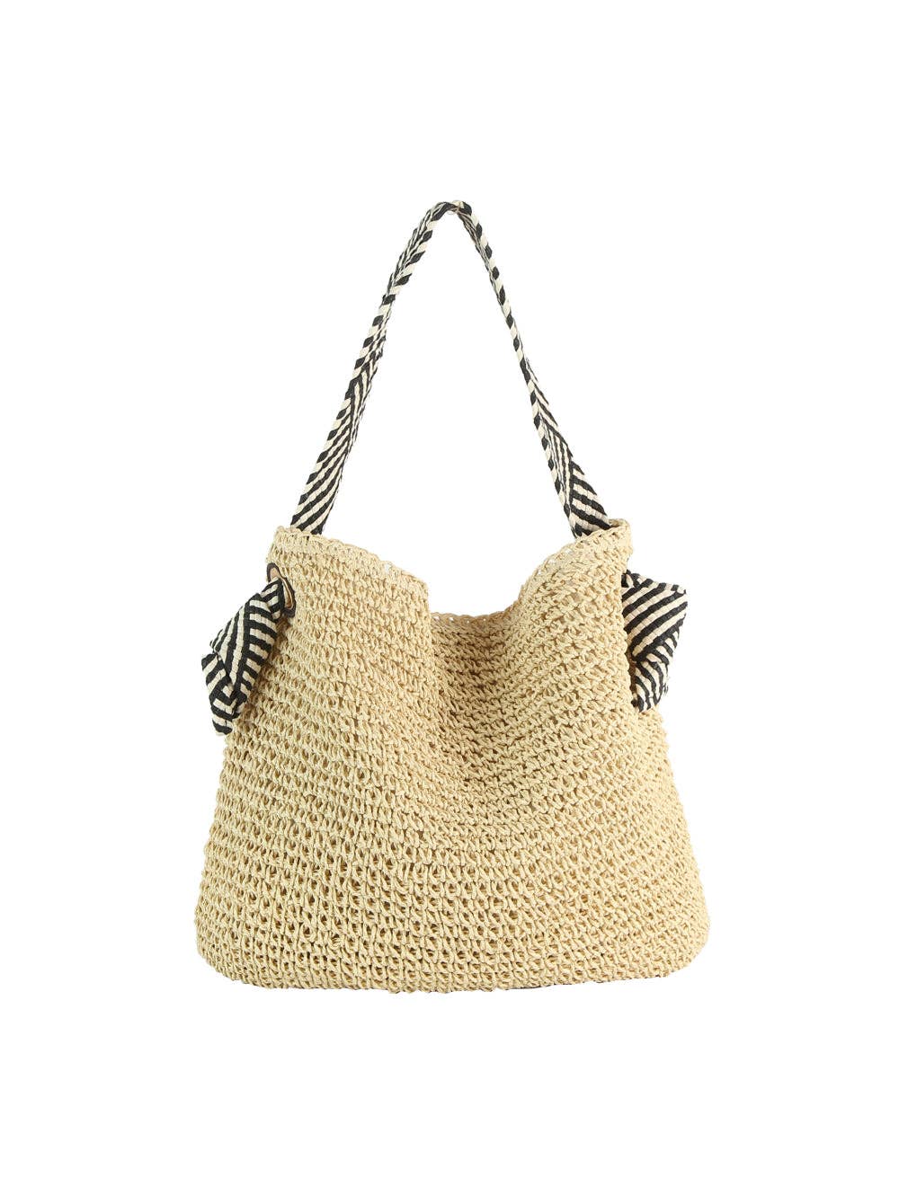 Striped Knot Handle Straw Tote