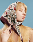 Vintage Botanical Floral Square Scarf – Elegant Garden Print Satin Neck & Hair Scarf