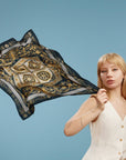Satin Baroque Square Scarf | Vintage Ornate Scroll Print