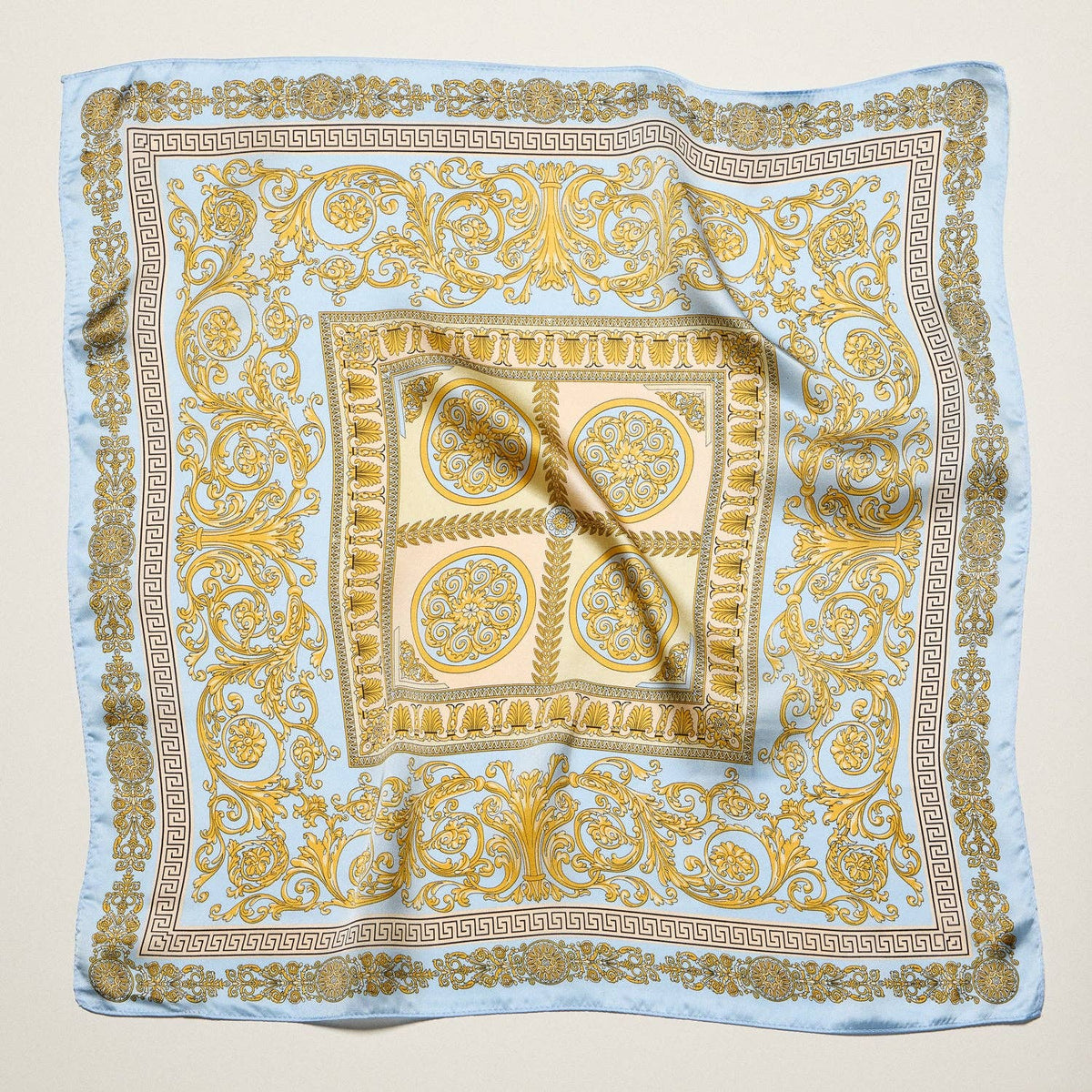 Satin Baroque Square Scarf | Vintage Ornate Scroll Print