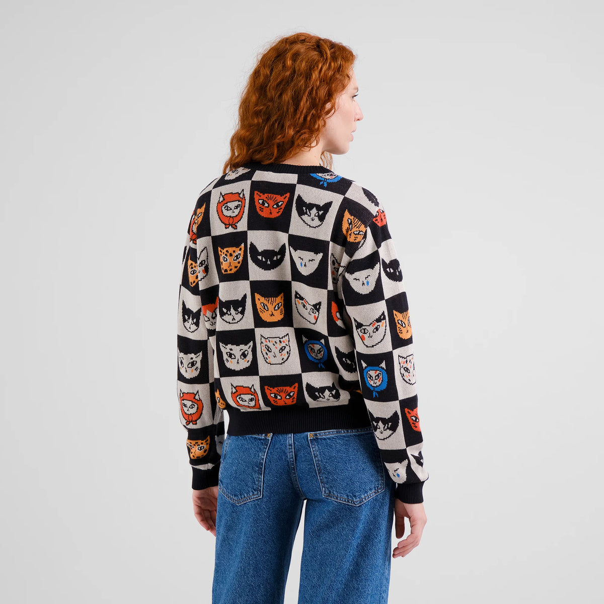 Cat Bingo Pattern Pullover Sweater