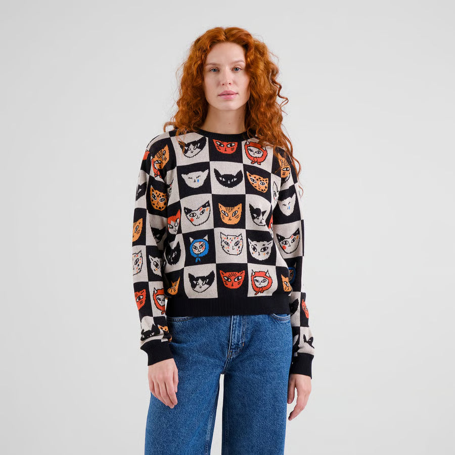 Cat Bingo Pattern Pullover Sweater