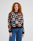 Cat Bingo Pattern Pullover Sweater