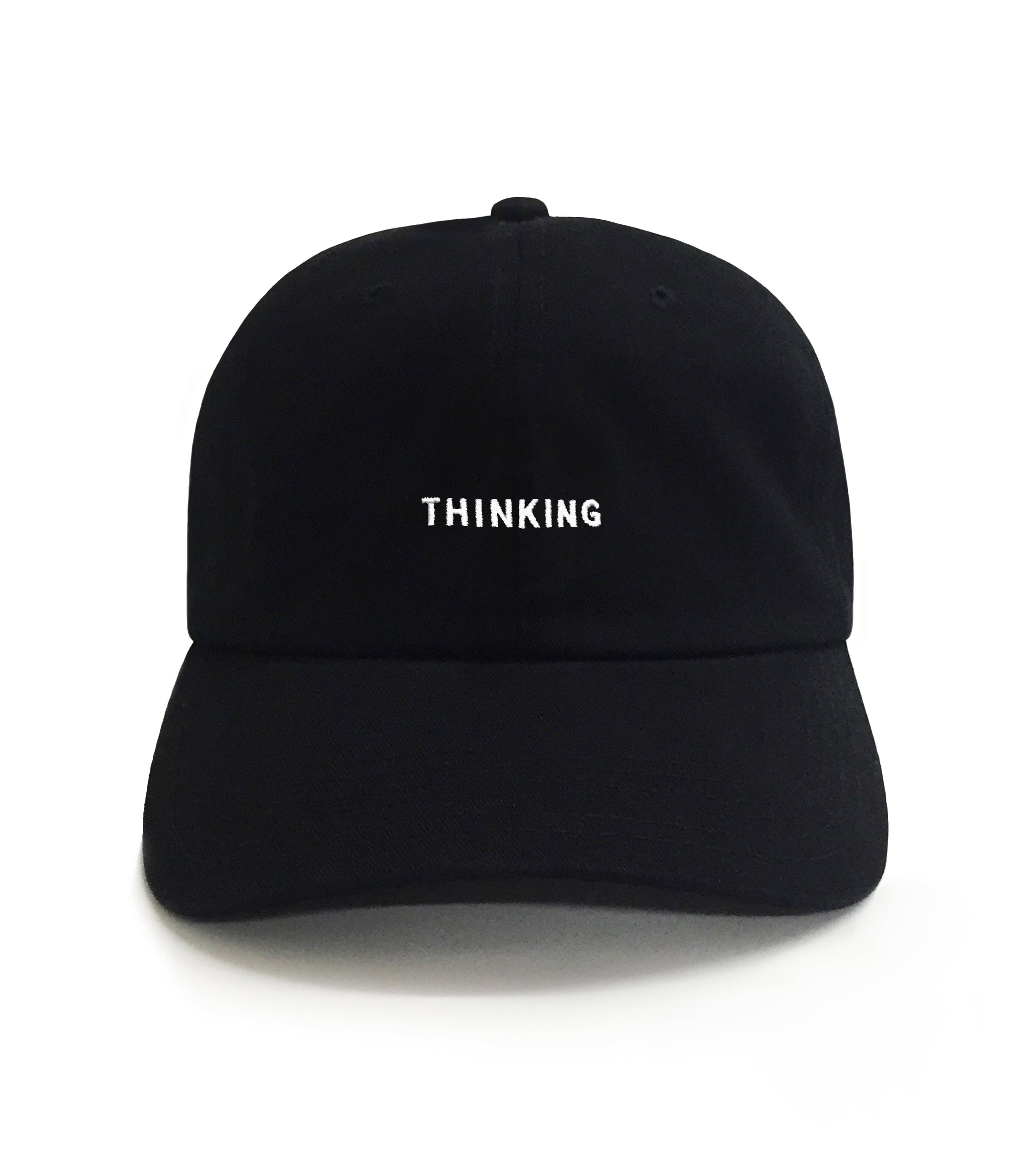 Thinking Cap Embroidered Dad Hat - Black Cotton