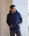 Tobias Textured Tonal Stretch Kangaroo Pocket Hoodie - Navy