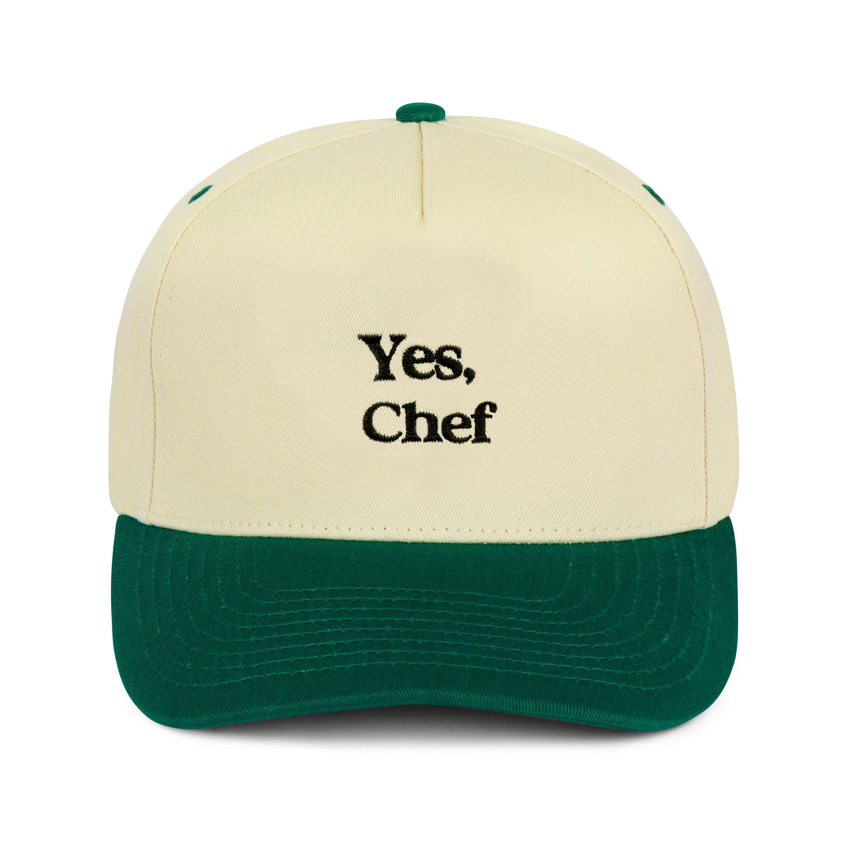 Yes Chef Snapback Hat - Cream Green Embroidered