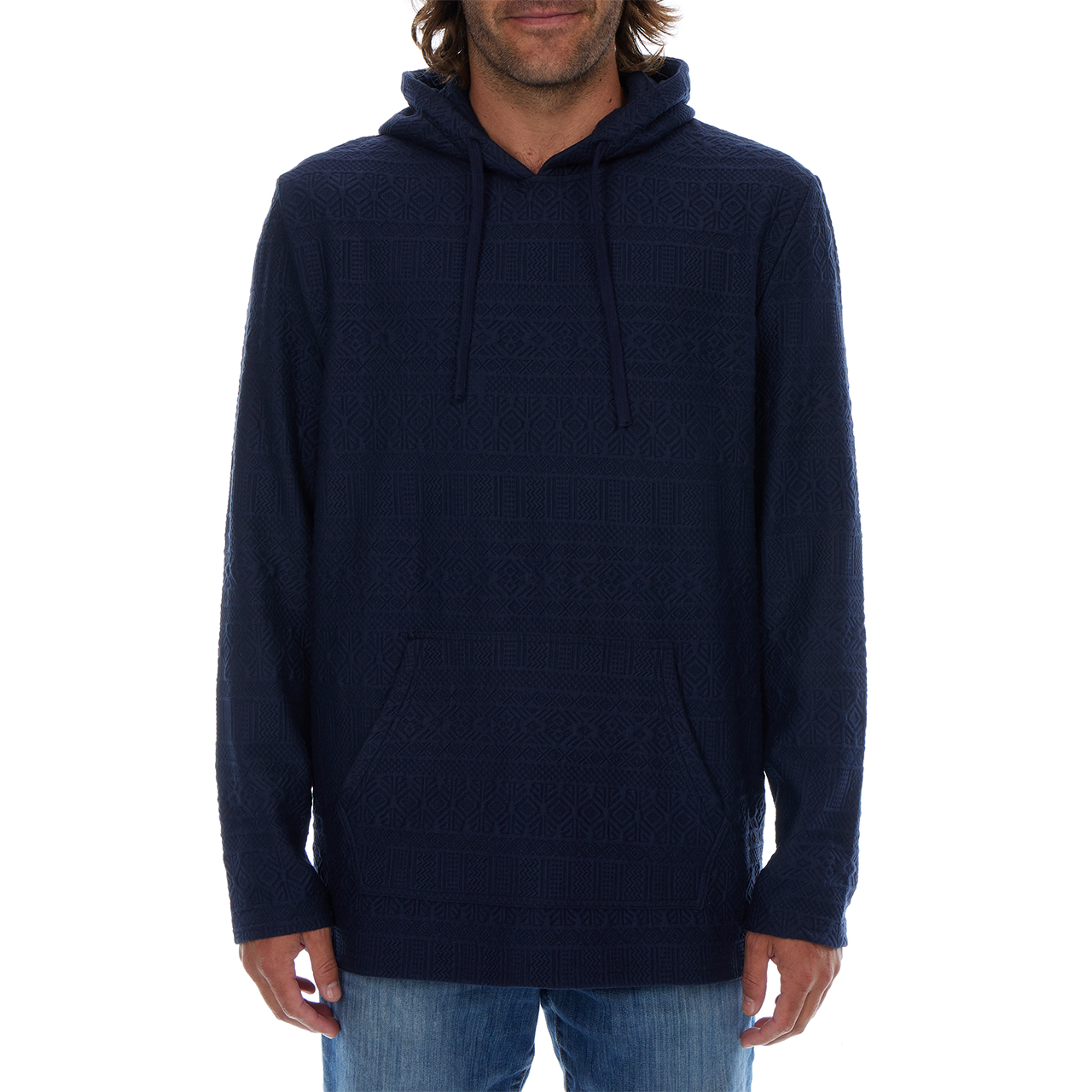 Tobias Textured Tonal Stretch Kangaroo Pocket Hoodie - Navy
