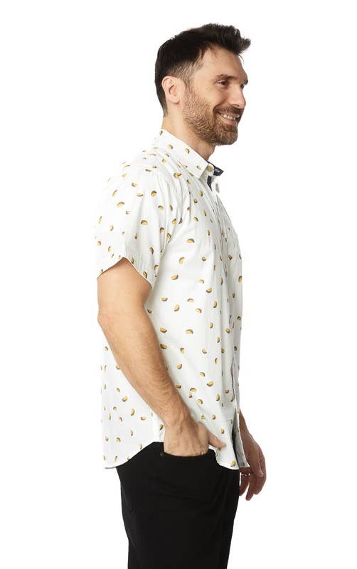 Men&#39;s Printed Woven Short Sleeve Cotton Shirt- Taco&#39;s