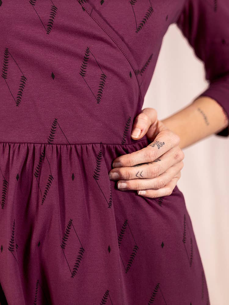 Callie Long Sleeve Wrap Dress - Diamond Vine Dark Purple