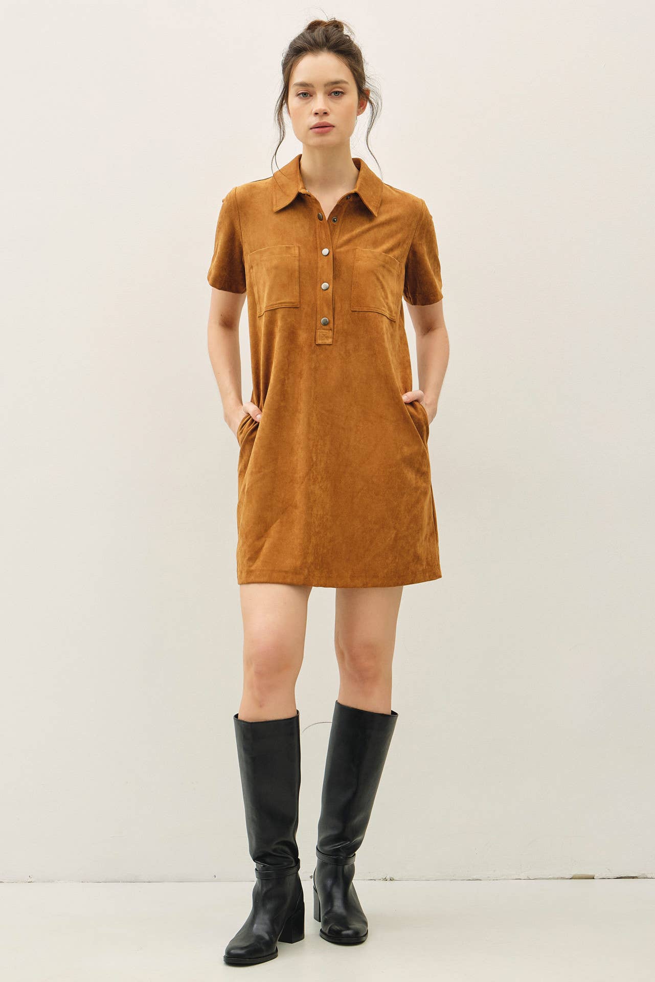 Faux Suede Polo Dress