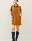 Faux Suede Polo Dress