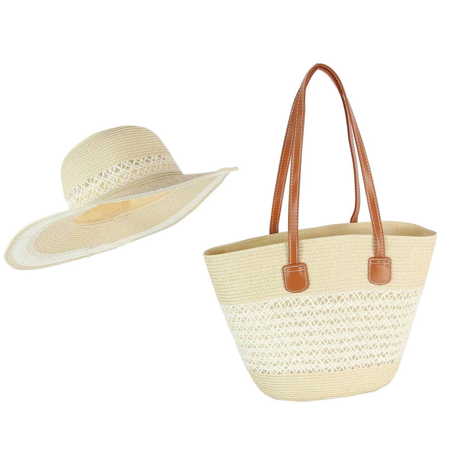 Woven Straw Tote and Sun Hat Set