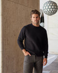 Allen Solid Textured 100% Cotton Sweater -Black