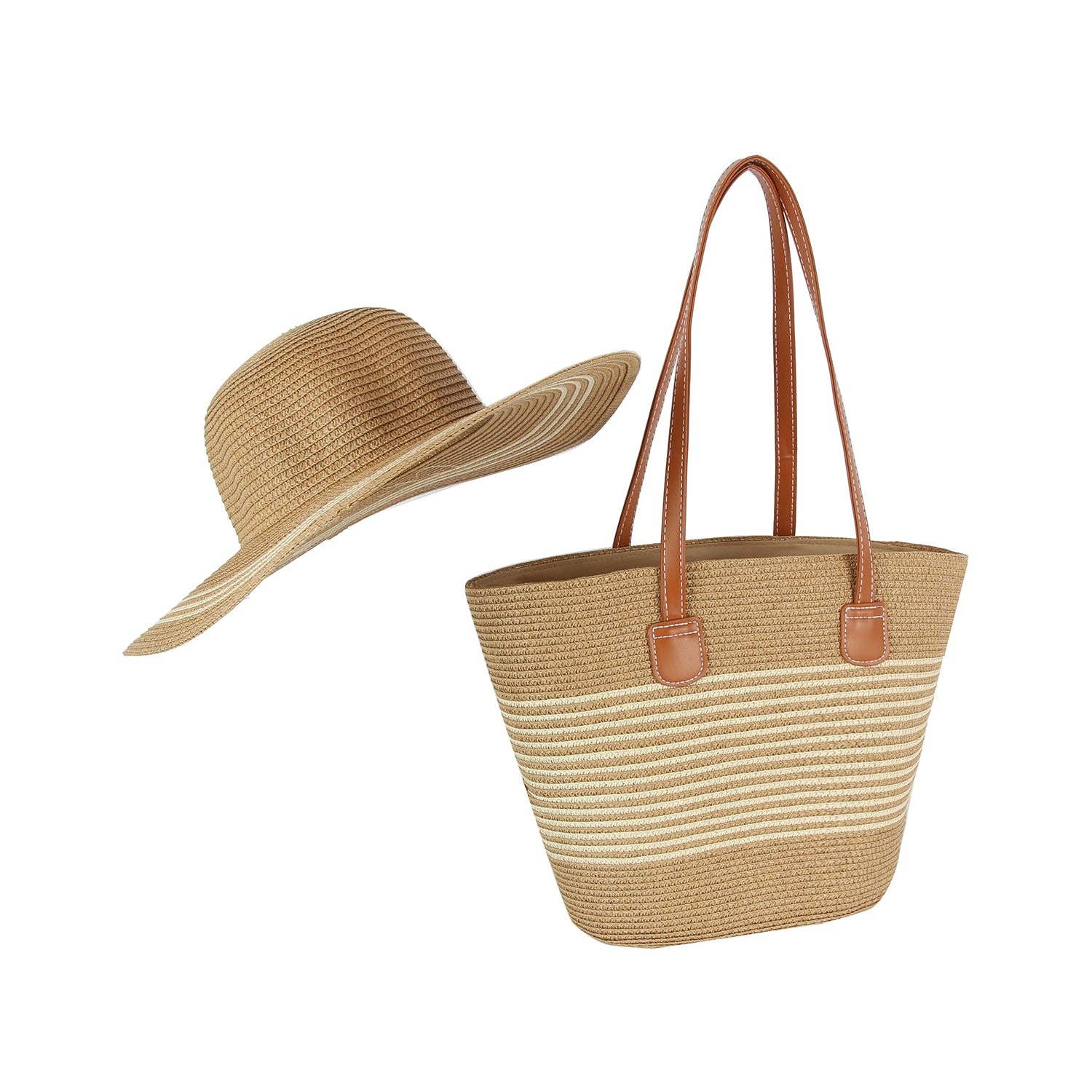 Woven Straw Tote and Sun Hat Set