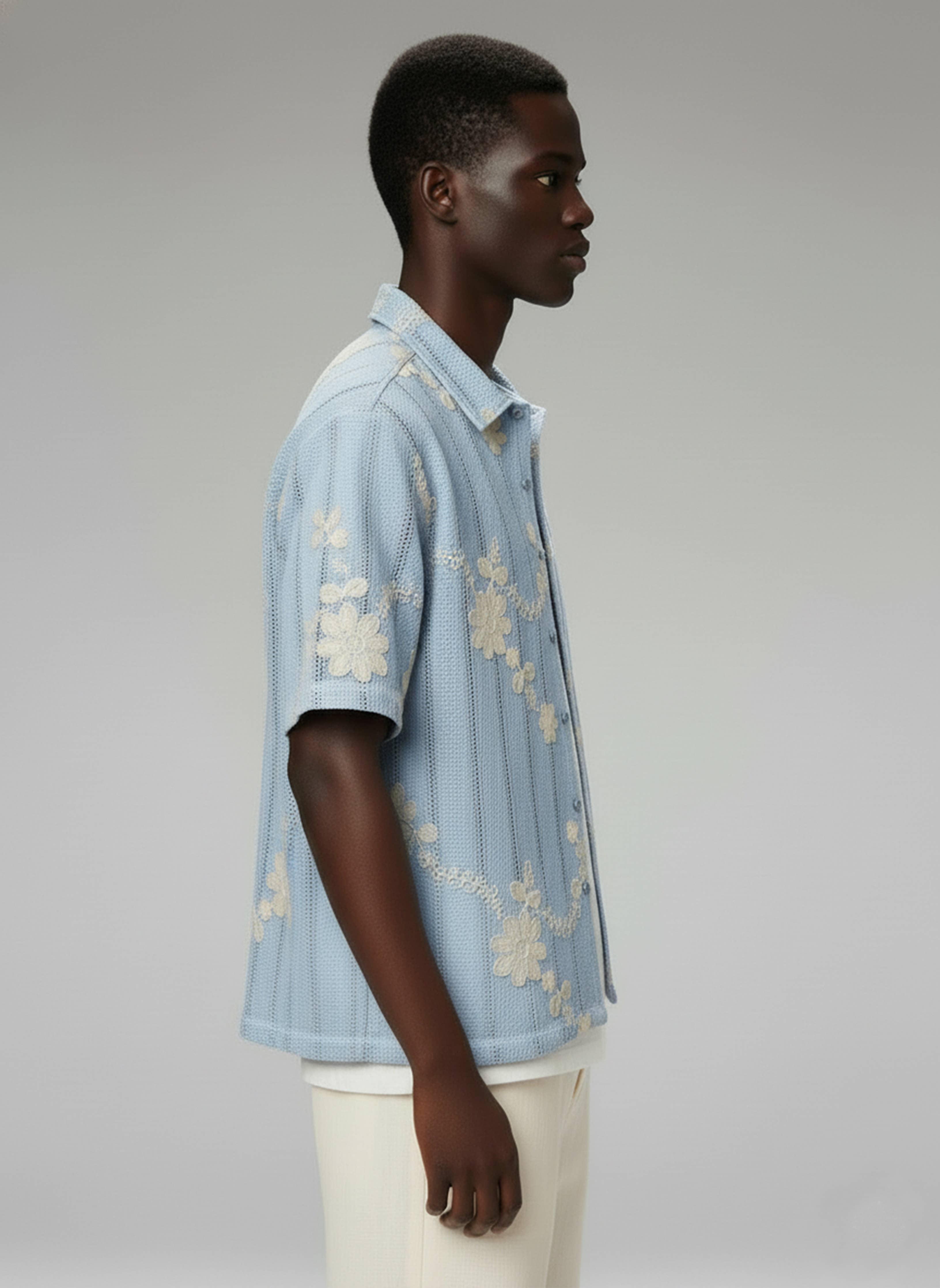 Crochet/Textured Short Sleeve Men's Shirt