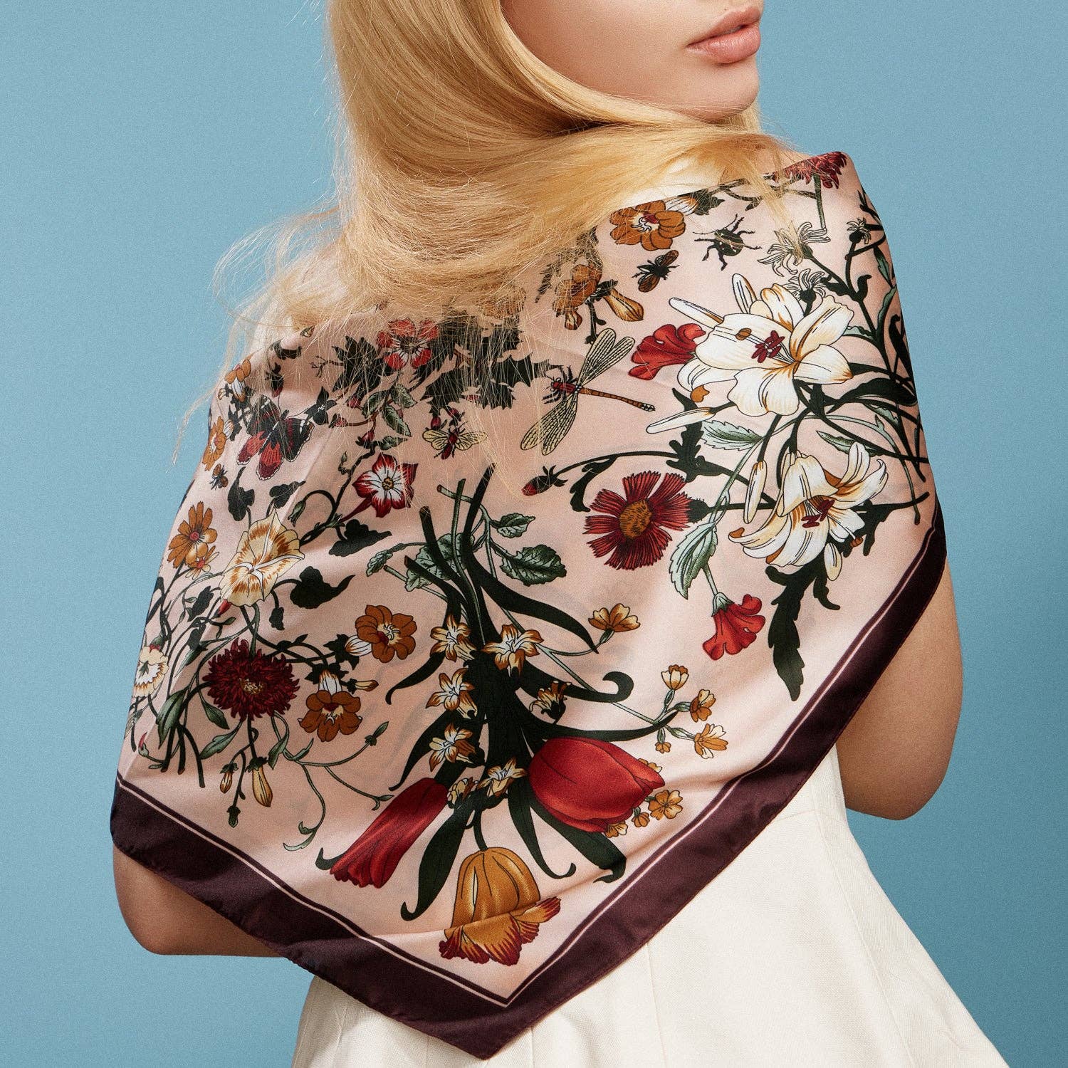Vintage Botanical Floral Square Scarf – Elegant Garden Print Satin Neck &amp; Hair Scarf