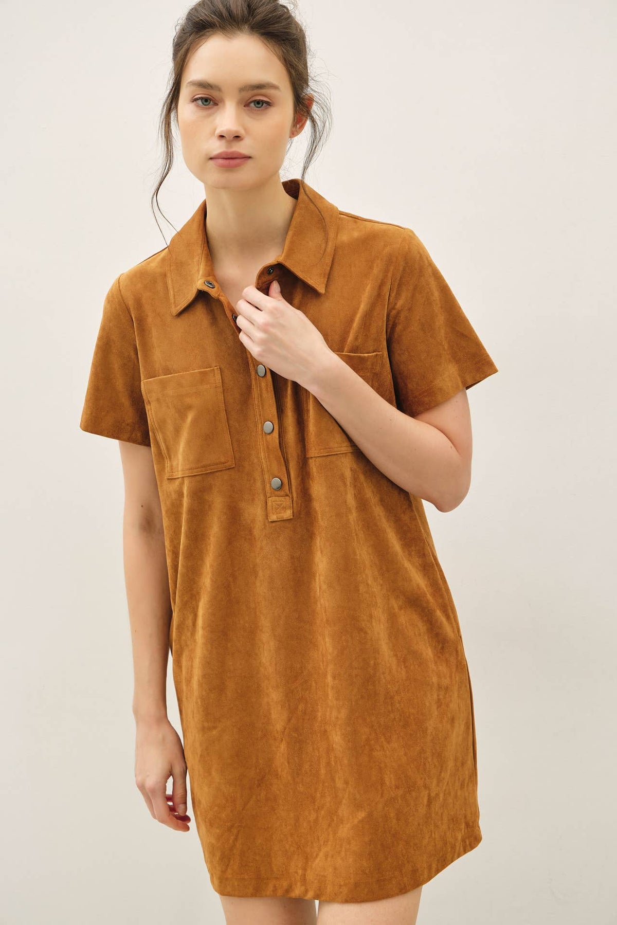 Faux Suede Polo Dress