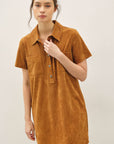Faux Suede Polo Dress