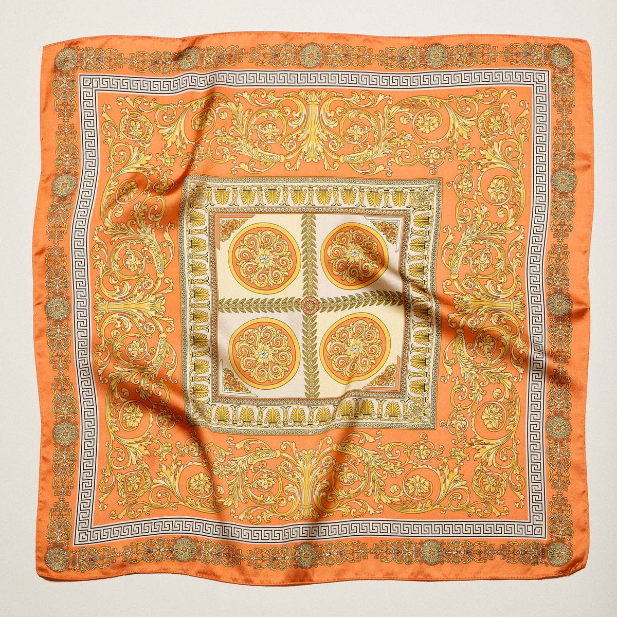 Satin Baroque Square Scarf | Vintage Ornate Scroll Print