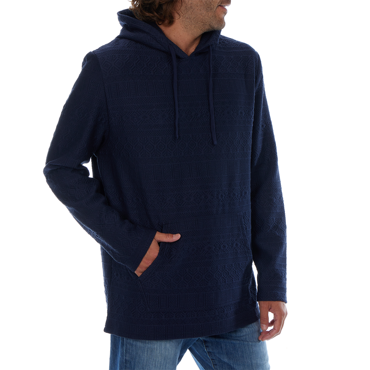 Tobias Textured Tonal Stretch Kangaroo Pocket Hoodie - Navy