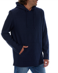 Tobias Textured Tonal Stretch Kangaroo Pocket Hoodie - Navy