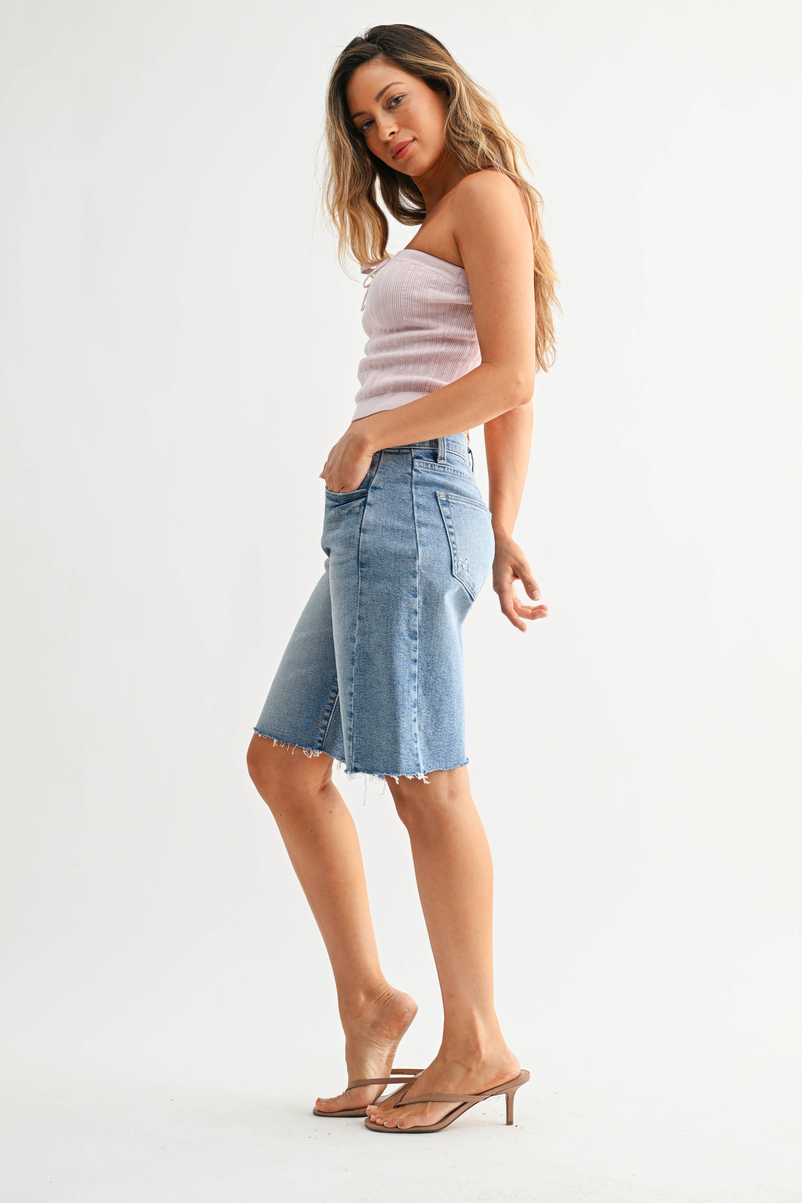 Seamed Longer Short Just Black Denim