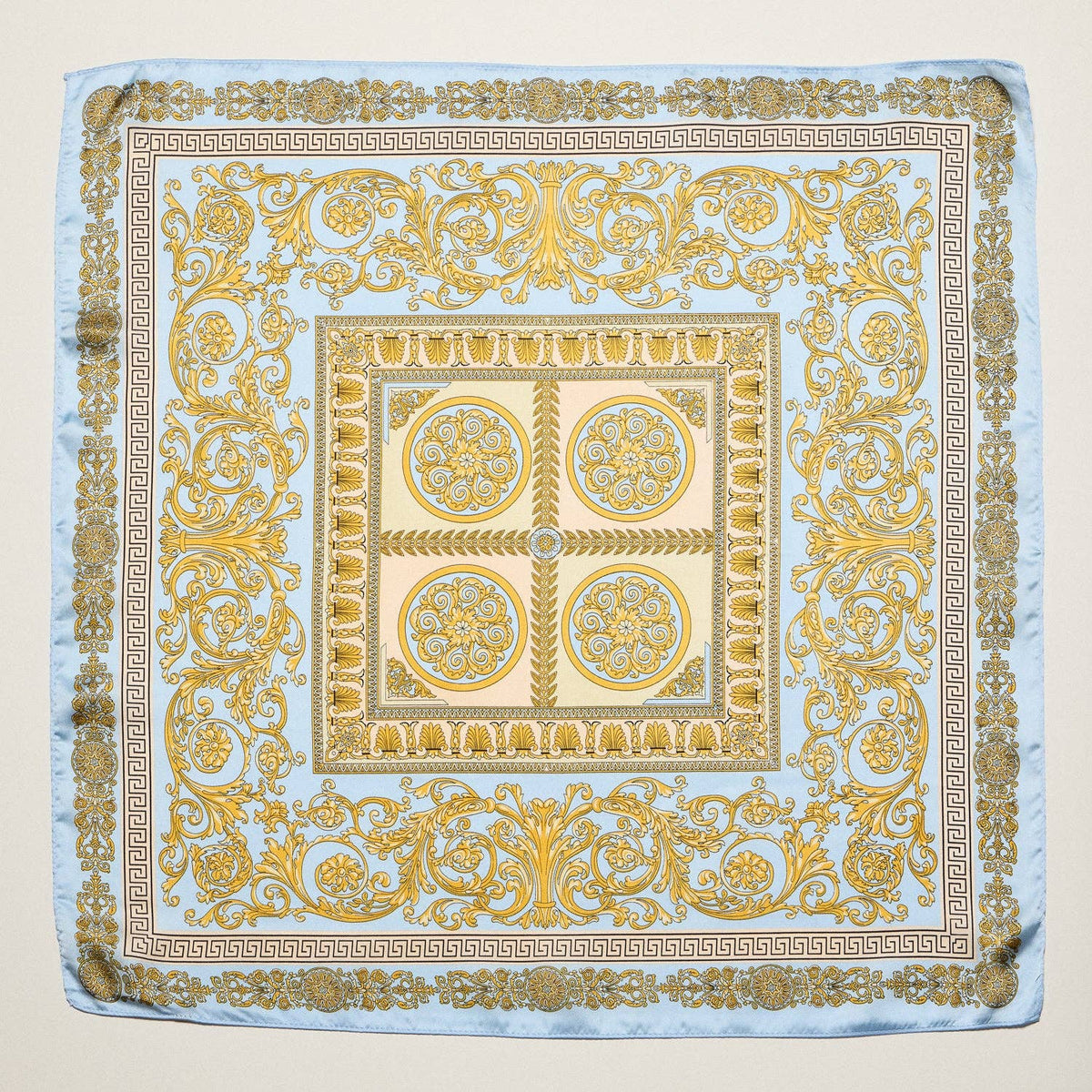 Satin Baroque Square Scarf | Vintage Ornate Scroll Print