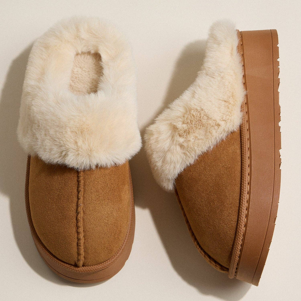 Faux Suede Fur Trim Platform Slippers | Cozy House Shoes